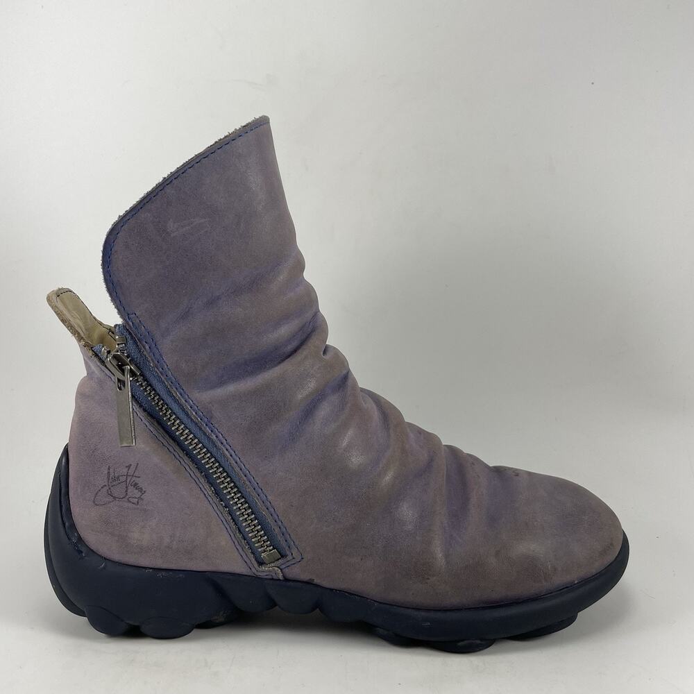 John Fluevog Walker Urban Angel Boots Womens Size 8 Purple Leather Double Zip
